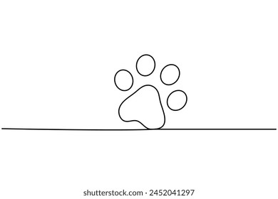 Dog or cat paw footprint and heart in continuous one line drawing of minimal out line art. Animal in heart
Pets love concept abstract drawing
