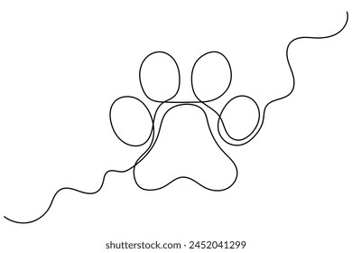 Dog or cat paw footprint and heart in continuous one line drawing of minimal out line art. Animal in heart
Pets love concept abstract drawing