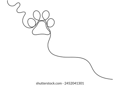 Dog or cat paw footprint and heart in continuous one line drawing of minimal out line art. Animal in heart
Pets love concept abstract drawing