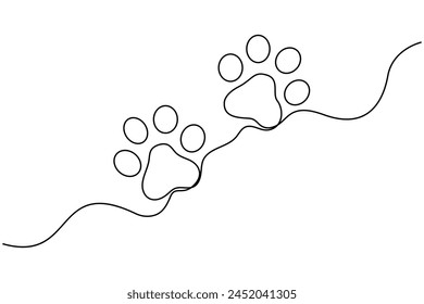 Dog or cat paw footprint and heart in continuous one line drawing of minimal out line art. Animal in heart
Pets love concept abstract drawing