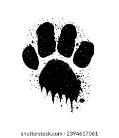 Dog cat paw footstep grunge trail icon.Puppy kitty pet footprint stencil drawing sign.Black ink doggy kitten pup mark silhouette.I love dogs.T shirt print .Sticker. Sublimation. Tattoo. DIY. Logo