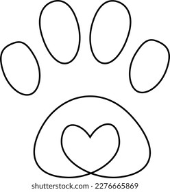 Perro, gato garra con corazón. Icono de esquema. Impresión de la pata. Cuidados de mascotas, plantilla de logotipo para mascotas. Logo veterinario. Aislado sobre fondo blanco. Ilustración vectorial.