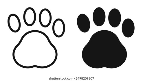 Dog and cat paw iconicon vector collection in outlined and solid style