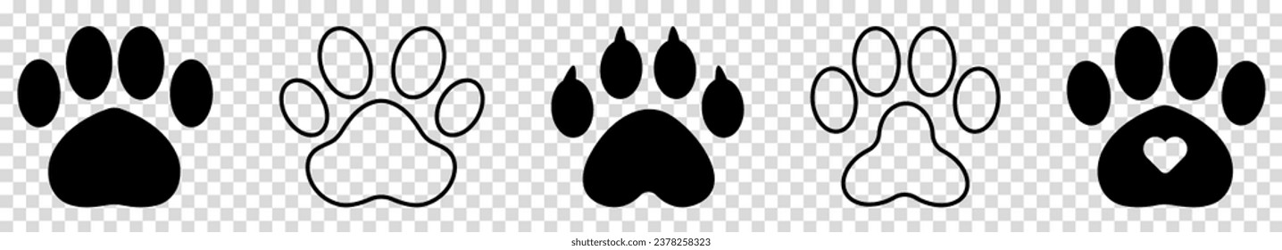 Dog or cat paw icons. Vector illustration isolated on transparent background
