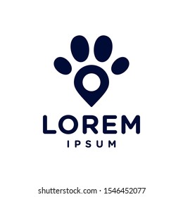 dog cat paw logo search find pet company with  minimal pin location icon vector illustration