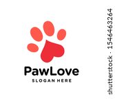 dog cat paw logo vector with love heart icon in trendy minimal style illustration