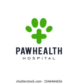 dog cat paw logo vector with hospital medical cross icon in trendy minimal style illustration