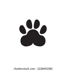 Dog or Cat Paw Print, Animal Foot. Flat Vector Icon illustration. Simple black symbol on white background.