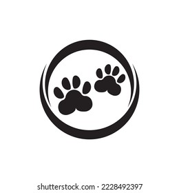 Dog or Cat Paw Print, Animal Foot. Flat Vector Icon illustration. Simple black symbol on white background.