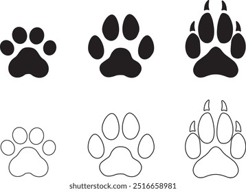 Dog and cat paw print.pet animal paw print vector
