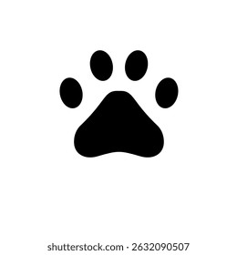 Dog or Cat Paw Print, Animal Imprint Solid Flat Vector Icon Isolated on White Background.
