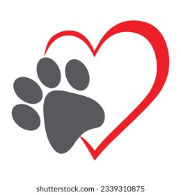 Dog or cat paw print and heart symbol
