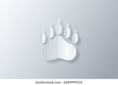 Dog or Cat Paw Print Icon in Papercut Style. Modern Pet Footprint Vector