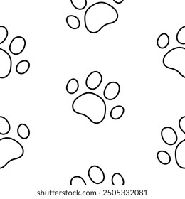 Dog or cat paw print. Seamless pattern. Coloring Page. Animal footprints. Hand drawn style. Vector drawing. Design ornaments.