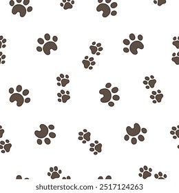 Dog or cat paw print. Seamless pattern. Animal footprints. Hand drawn style. Vector drawing. Design ornaments.