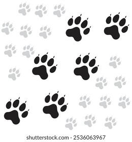 Ilustración vectorial de silueta de impresión de pata de perro o gato, huella animal, icono de pata. Iconos de patas. Perro, oso y pata de gato imprime la colección.