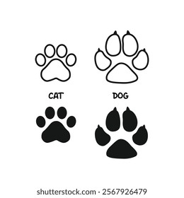 Dog and cat paw print sticker, Cat paw vector icon