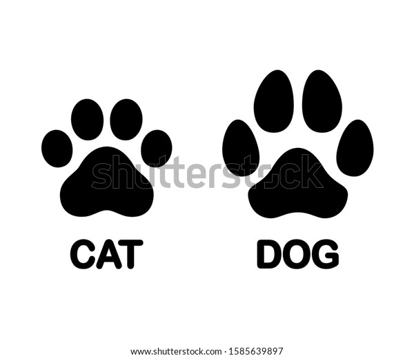 犬と猫の手の印字記号 白黒のシルエットアイコン ネコのトレースと猫のトレースの違い 分離型ベクタークリップアートイラスト のベクター画像素材 ロイヤリティフリー