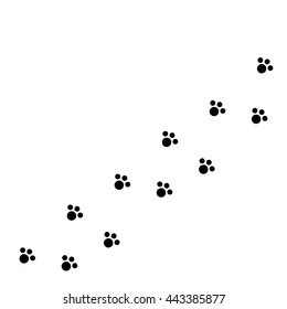 Dog cat paw print track diagonal. Black footprint set. White background. Isolated. Flat design. Vector illustration
