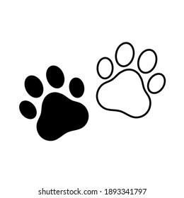 Icono vectorial de la impresión de garras de perro y gato. Paw de un animal, huellas caninas. Rasgos de patas de perro, patas de perro. Rastreo del gato, huella de la pista de un tigre o león.