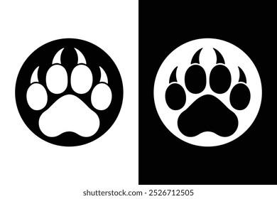 Hund oder Katze Pfote drucken Vektorsymbol mit schwarz-weißem Hintergrund.