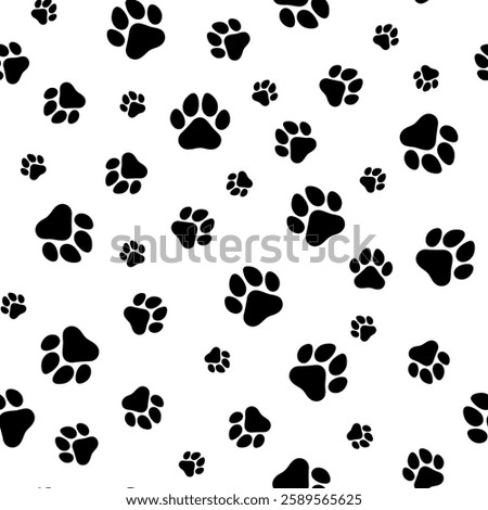 Dog or cat paw print, vector animal seamless pattern