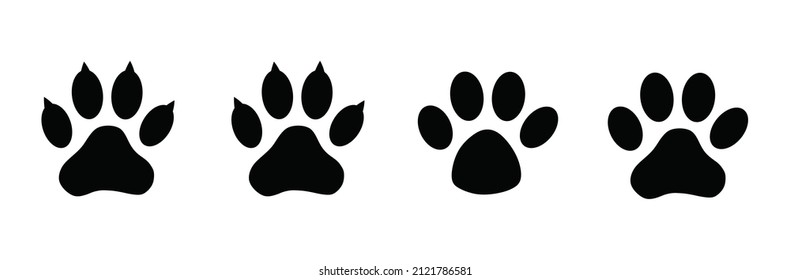 Dog and cat paw prints collection, paw icon set black icon