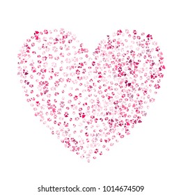 Dog or cat paw red footprint, isolated on white back layer. Doggo, puppy or kitten love pink foot steps vector silhouette. Heart shaped animal backdrop of paw footprint for illustration or design.