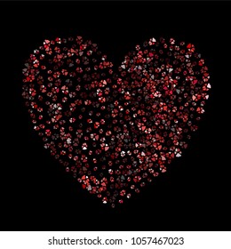 Dog or cat paw red footprint, isolated on black back layer. Doggo, puppy or kitten love pink foot steps vector contour. Heart shaped animal backdrop of paw footprint for illustration or design.