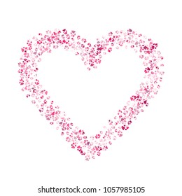 Dog or cat paw red footprint, isolated on white back layer. Doggo, puppy or kitten love pink foot steps vector contour. Heart shaped animal backdrop of paw footprint for illustration or design.