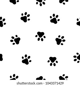 Dog and cat paw seamless pattern. Animals paw print. Vector