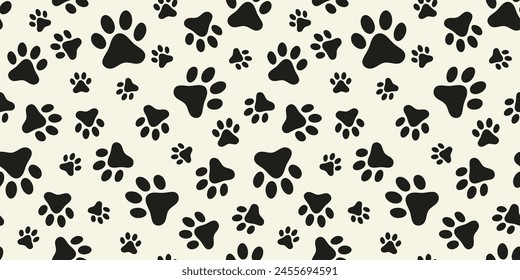 Dog, cat paw seamless pattern vector illustration. Animal, pet, wallpaper, white, background