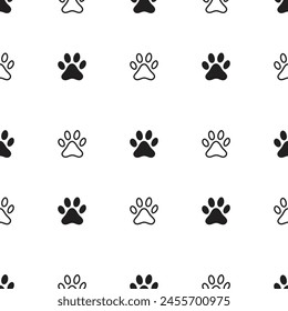 Dog, cat paw seamless pattern vector illustration. Animal, pet, wallpaper, white, background