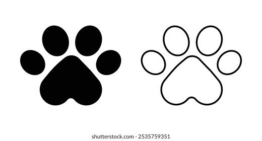 Dog or cat paw vector icon, paw print vector silhouette illustration design on white background.