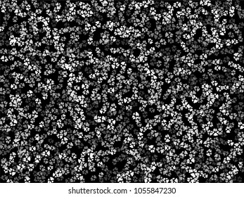 Dog or cat paw white footprint, isolated on black back layer. Doggo, puppy or kitten foot steps vector contour. Cute animal background of paw foot print for illustration or interior design.