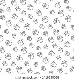 Dog or cat paws seamless pattern. Thin line vector illustration for background of pet shop.