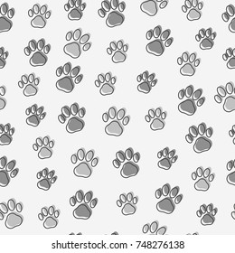 Dog or cat paws seamless pattern. Thin line vector illustration for background of pet shop.
