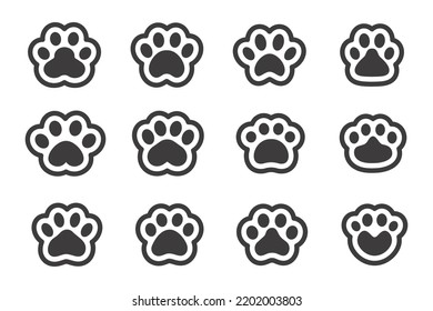 Dog and cat paws with sharp claws. cute animal footprints