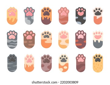 Dog and cat paws with sharp claws. cute animal footprints