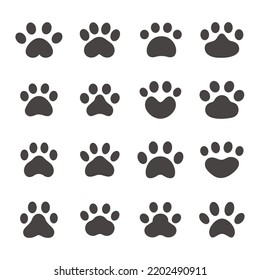 Dog and cat paws with sharp claws. cute animal footprints