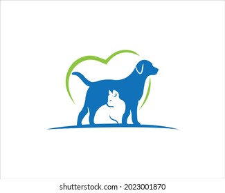 Logotipo De Animales De Mascotas De Perro Y Gato Con Diseño De Plantilla De Vector De Hojas.