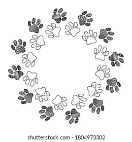 Dog Cat Pet Animal Paw Foot Hand Drawn Ink Sketch Frame Border Art Vector