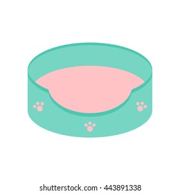 Dog Cat Pet bed icon. Paw print set. Sleeping pad with removable mat pillow. Blue and pink color. White background. Isolated. Flat design. Vector illustration