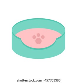 Dog Cat Pet bed icon. Paw print. Sleeping pad with removable mat pillow. Blue and pink color. White background. Isolated. Flat design. Vector illustration