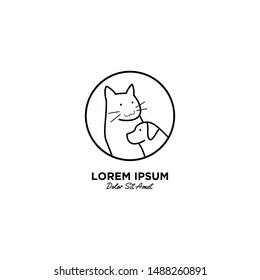 dog cat pet care outline line art monoline logo vector icon