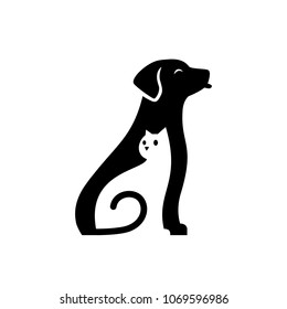 dog cat pet cute care negative space logo vector icon illustration