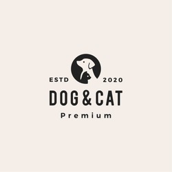 Dog Cat Pet Hipster Vintage Logo Vector Icon Illustration