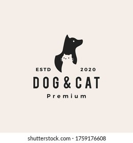 dog cat pet hipster vintage logo vector icon illustration