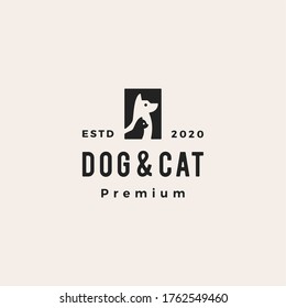 Dog Cat Pet Hipster Vintage Logo Vector Icon Illustration