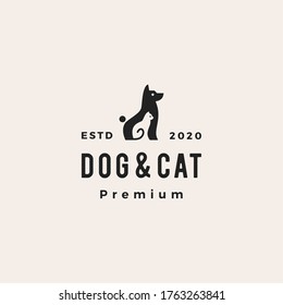 dog cat pet hipster vintage logo vector icon illustration